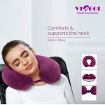 VIAGGI U Shape Round Memory Foam Soft Travel Neck Pillow for Neck Pain Relief Cervical Orthopedic Use Comfortable Neck Rest Pillow - Eggplant